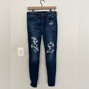High waisted distressed blue skinny jeans!